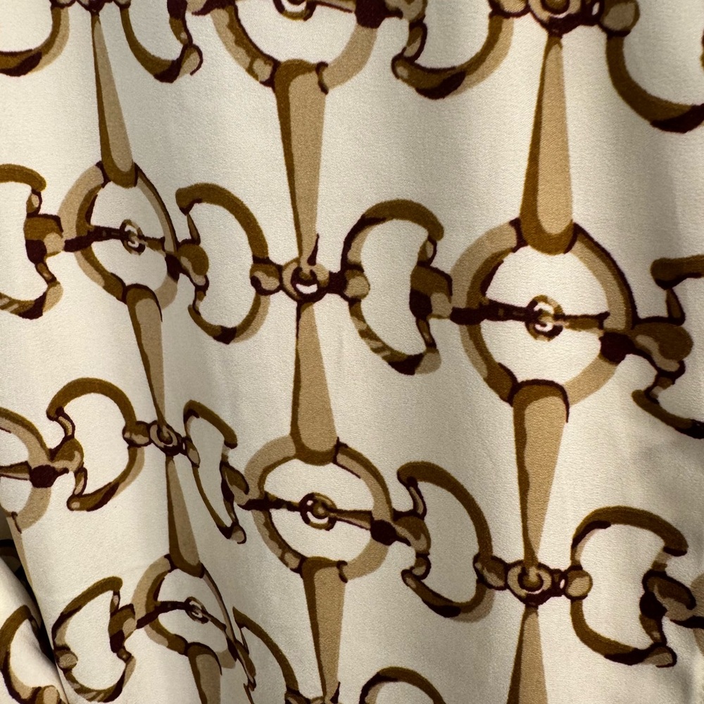 EUC B.R. Equestrian shirt dress; white w/ gold/brown bridle detail; size XL - Picture 5 of 6